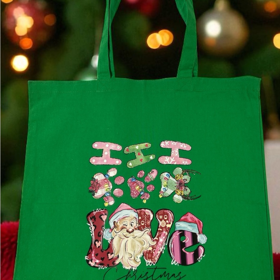 Christmas Tote Bag Green Christmas Bag Tote Bag